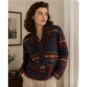 LRL Ralph Lauren Southwestern Aztec Fleece Shawl Collar Cardigan Jacket XS